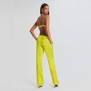 Ser.O.Ya Revolve NWT Neon Lime Yellow Suki Silk Dress Pants Trousers Size XS